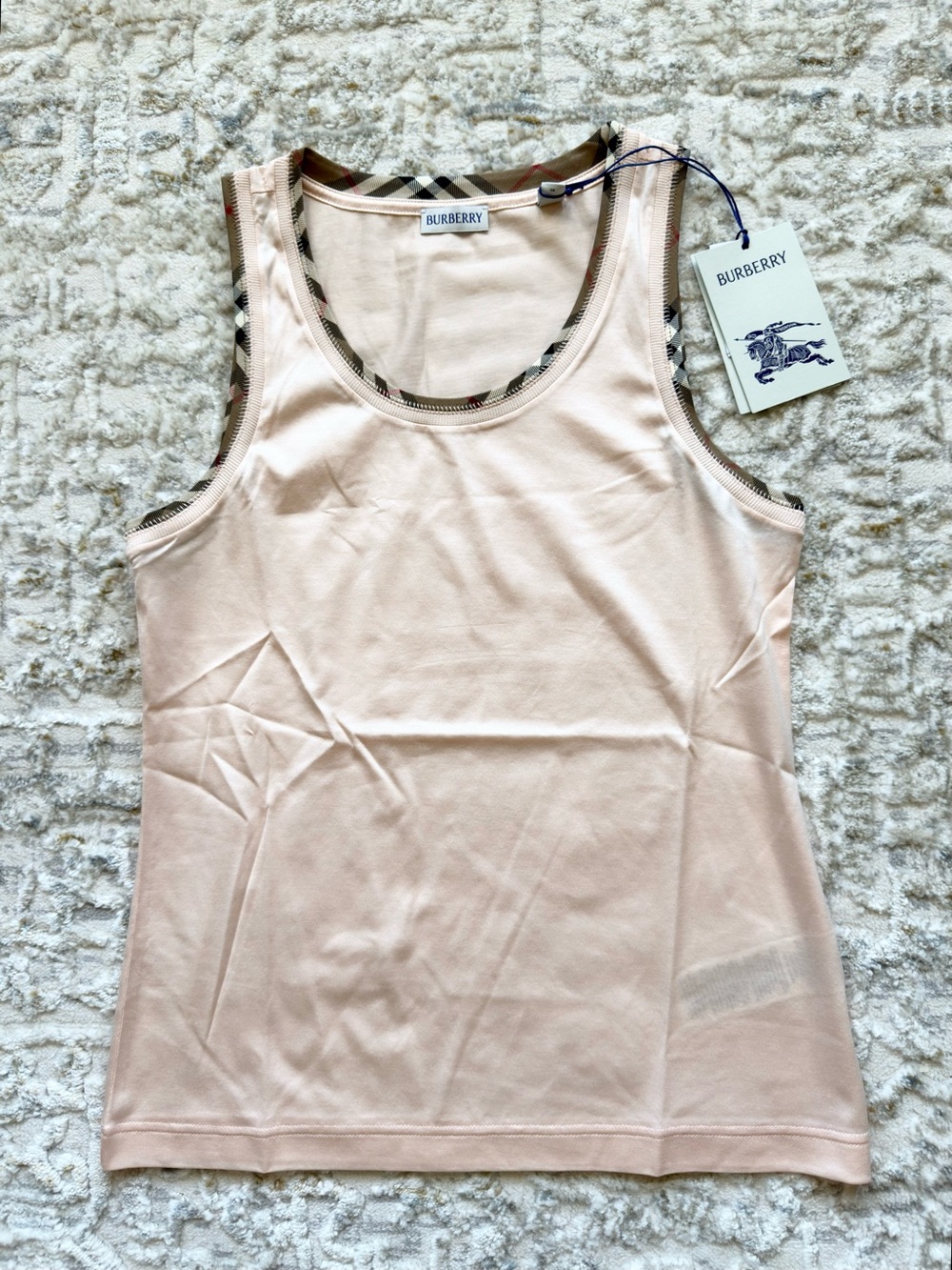 New Burberry cotton tank top light pink with check, size S (small)